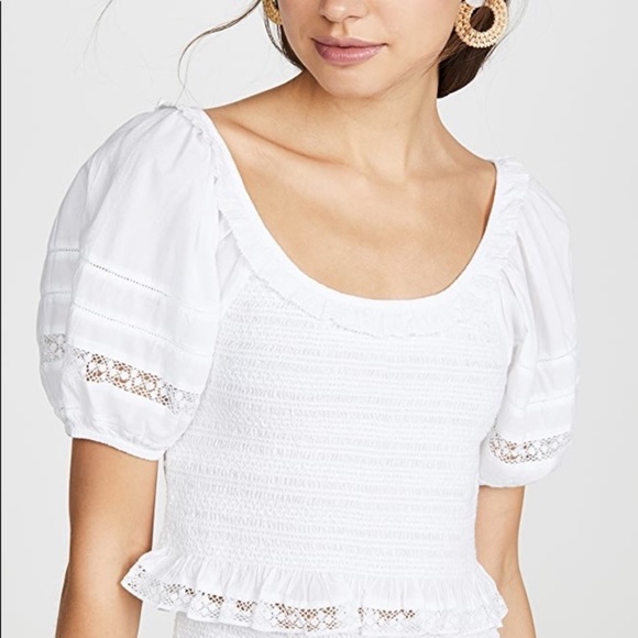 LoveShackFancy Tops - LOVESHACKFANCY White Puff Sleeve Smocked Molly Shirt Blouse Top Large